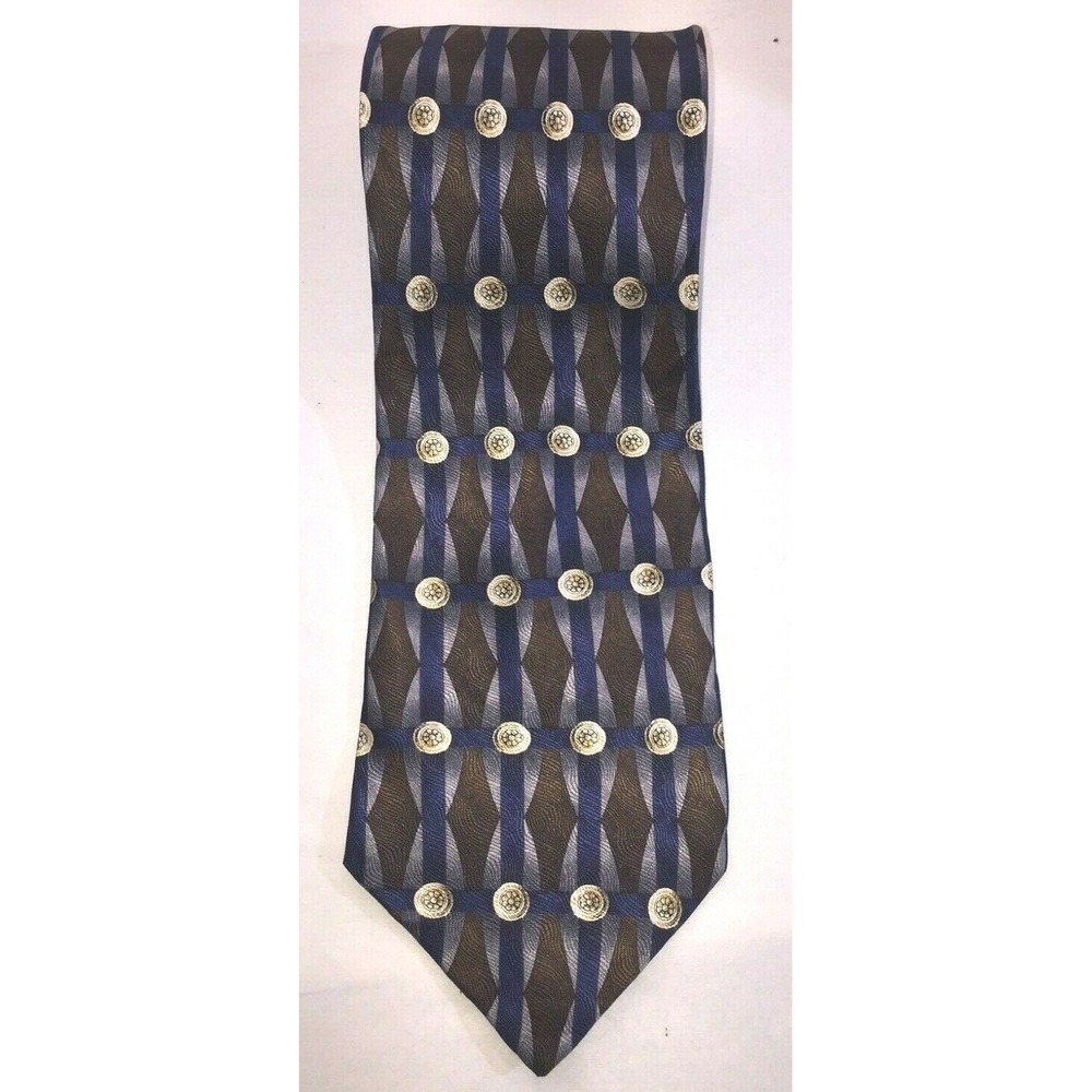 NOS Joseph‎ & Feiss International Brown Blue & Gold Silk Neck Tie 62" Length